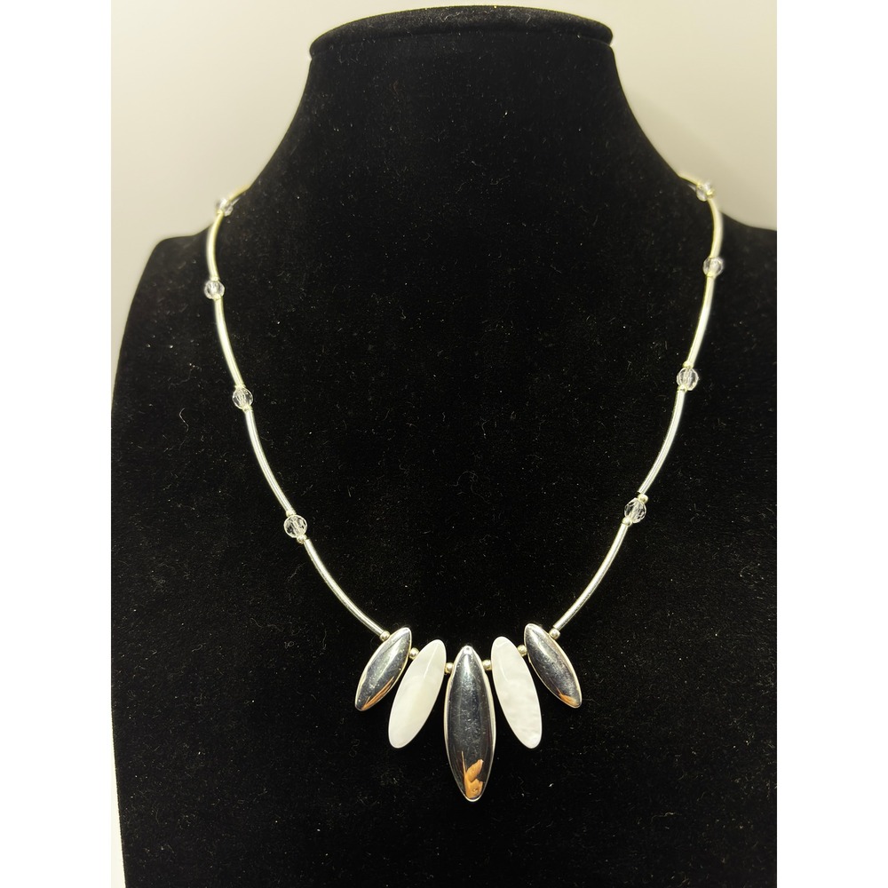 Unbranded Marquise Drop Necklace Womens 16" Silver White Mother of Pearl Crystal
